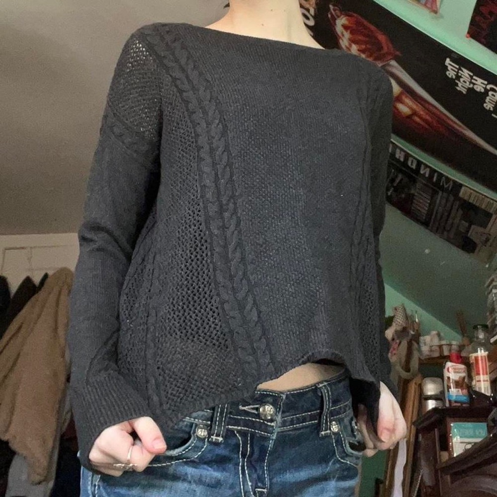 american eagle dark grey patterned sweater